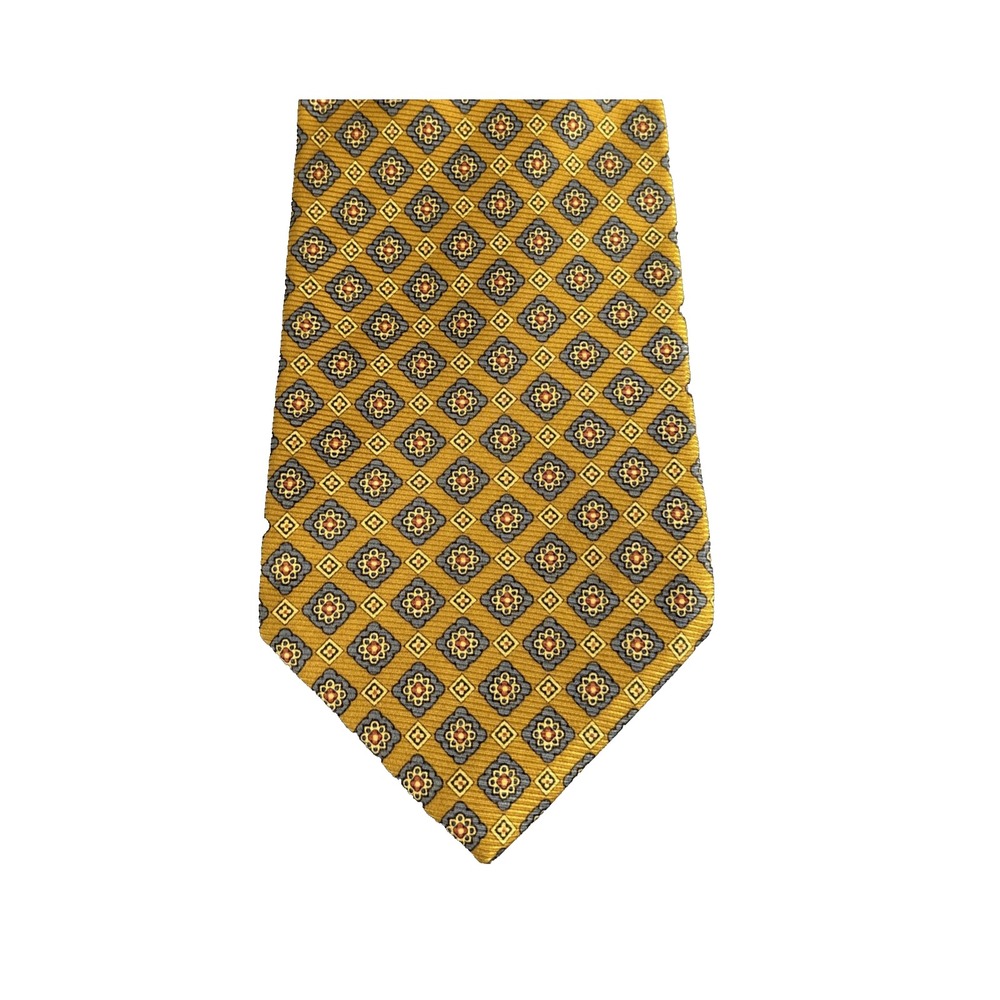 Lands End Neck Tie 57" Long Silk Gold Geometric Career USA